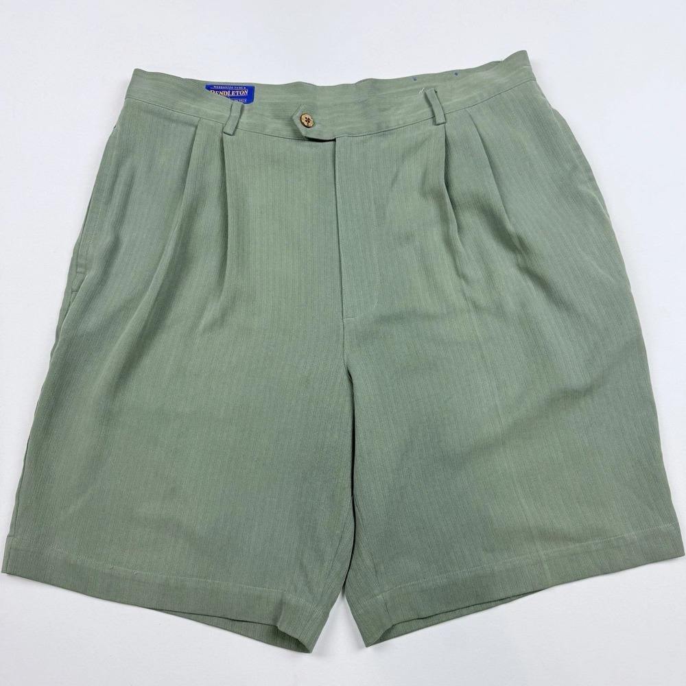 Pendleton 100% Silk Chino Shorts Mens 36 Green Summer 9" Inseam Portside Pleated